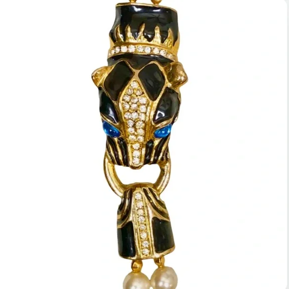 Park Lane Panther Jaguar Double Strand Faux Rhinestone Necklace Gold Tone - Picture 4 of 16